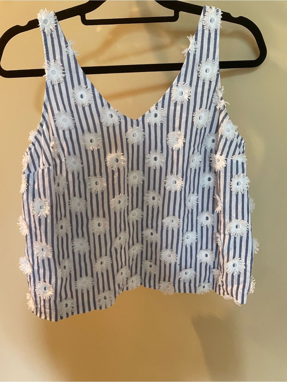 A New Day blue & white striped 3D front floral Eyelet V-Neck Tank
